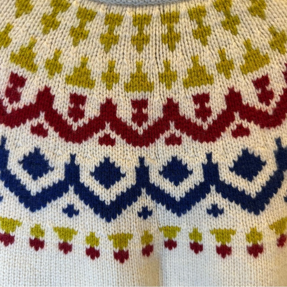 J. Crew Cream Fair Isle Crewneck Sweater with Red, Navy & Chartreuse Yoke - Picture 2 of 5